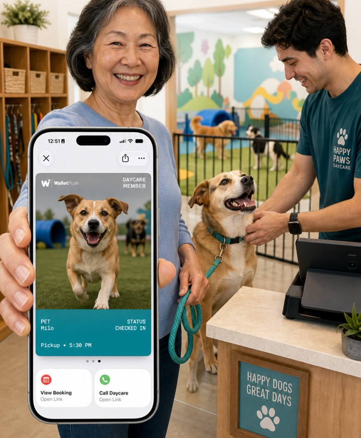 WalletPush wallet pass used by a Pet daycare business