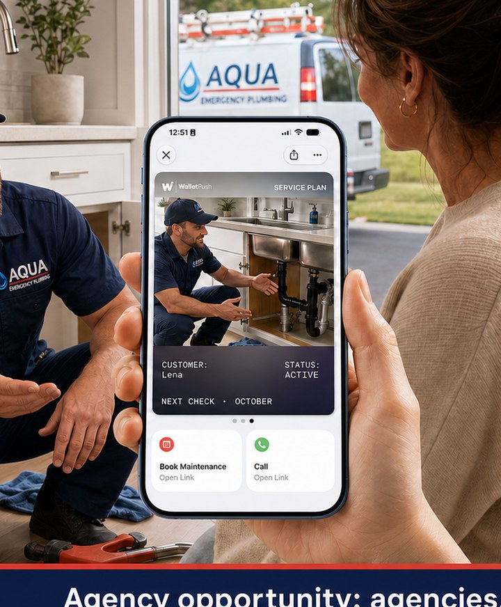 WalletPush wallet pass used by a Emergency plumber business